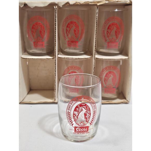 Set of 6 Vintage Adolph COORS Red 3" Tall 5oz Beer Tasting Glasses - Libbey - Picture 2 of 4